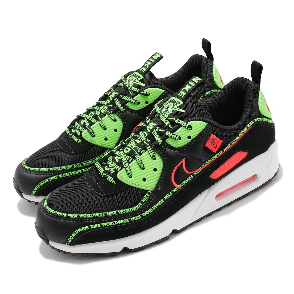 流行休閒鞋品牌:NIKE型號:CK6474-001品名:Air Max 90配色:黑色,綠色