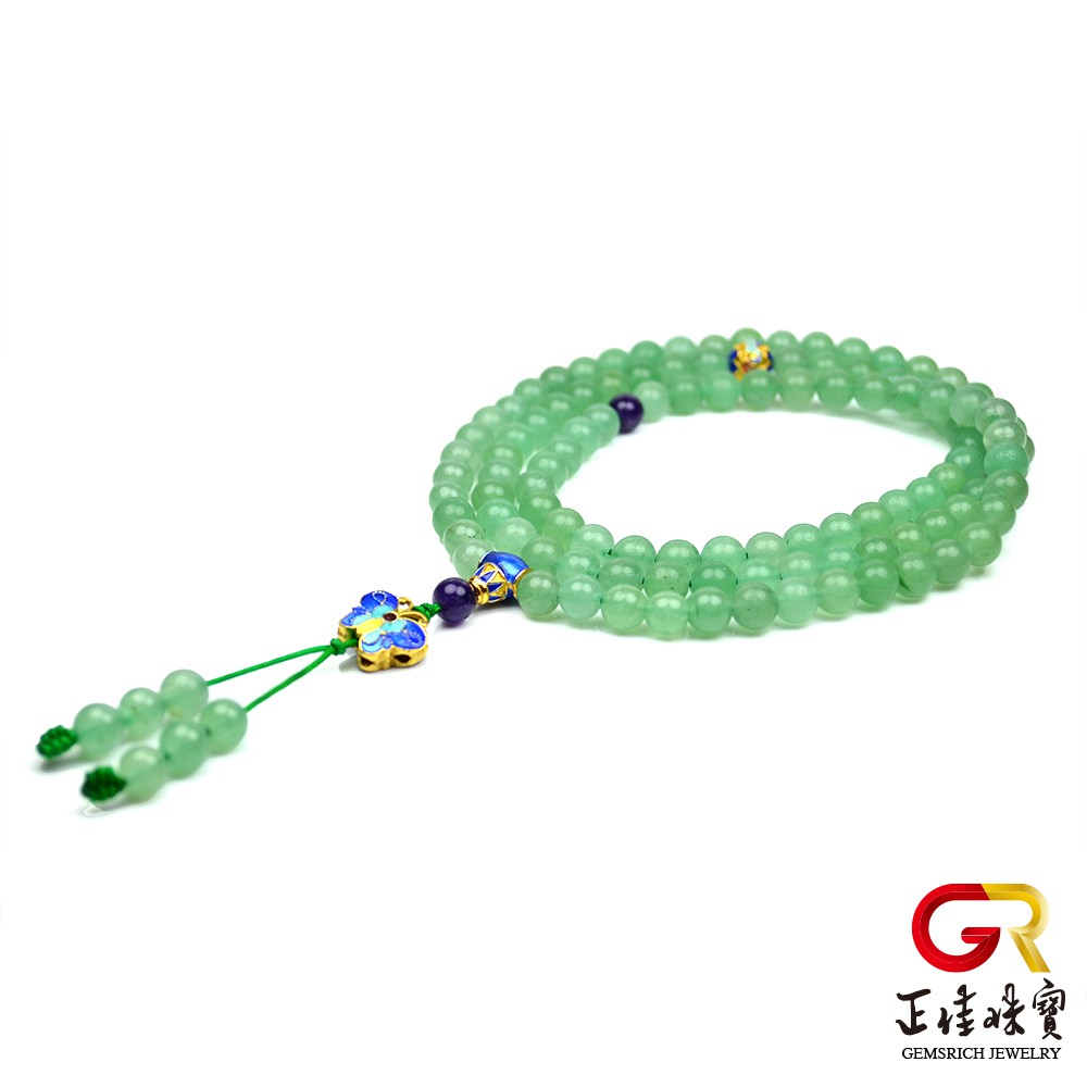 綠東陵玉 青陽嫩綠平安轉運珠 108顆 綠東菱玉念珠佛珠 特製棉繩 正佳珠寶