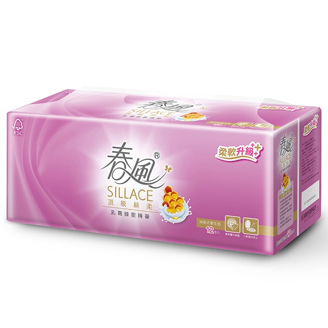 【春風】乳霜蜂蜜抽取式衛生紙110抽*12包*6串-箱購
