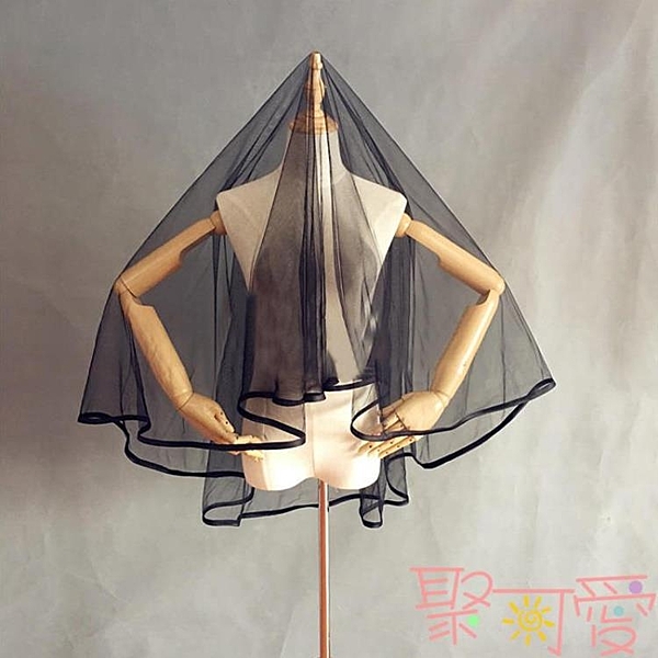 新款黑色簡約結婚頭紗超仙復古影樓拍照寫真素紗頭飾韓式新娘頭紗