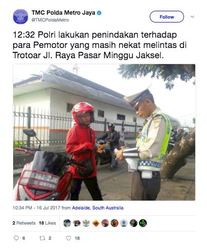 Polisi Mulai Tilang Pemotor yang Melintas di Trotoar