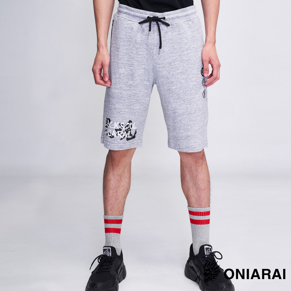 【6折限定】潮流黑魂圖騰運動棉短褲(灰) - BLUE WAY 鬼洗い