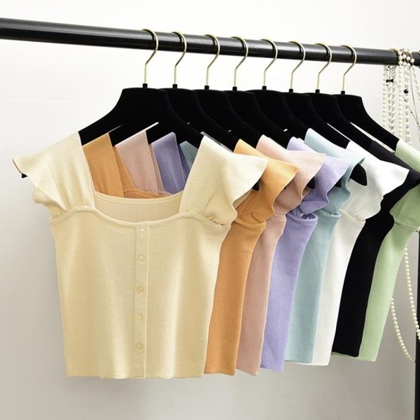 短板上衣 針織吊帶小背心性感韓版T恤無袖高腰短款露臍