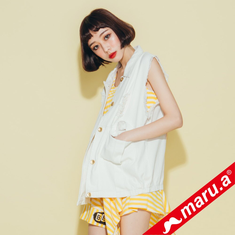 【maru.a】抽鬚鬍子刺繡破損感背心(2色)8322112