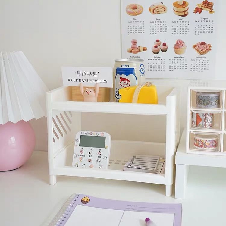 儲物收納 簡約桌面雙層收納架ins風宿舍文具置物架塑料防水化妝品置物架