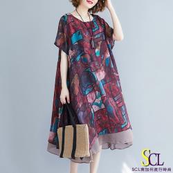 SCL 紫羅蘭抽象幾何連身裙