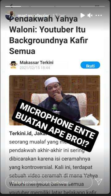 Ustaz Yahya Waloni Sebut Semua Youtuber Kafir Deddy Corbuzier Diminta Cari Makan Tempat Lain Hops Id Line Today