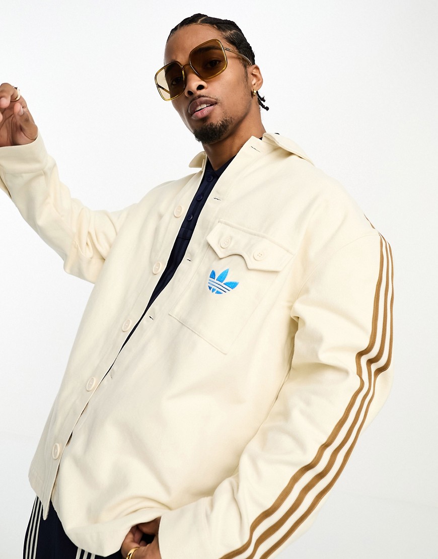 adidas Originals adicolor 70's 3 stripe vintage overshirt in off white