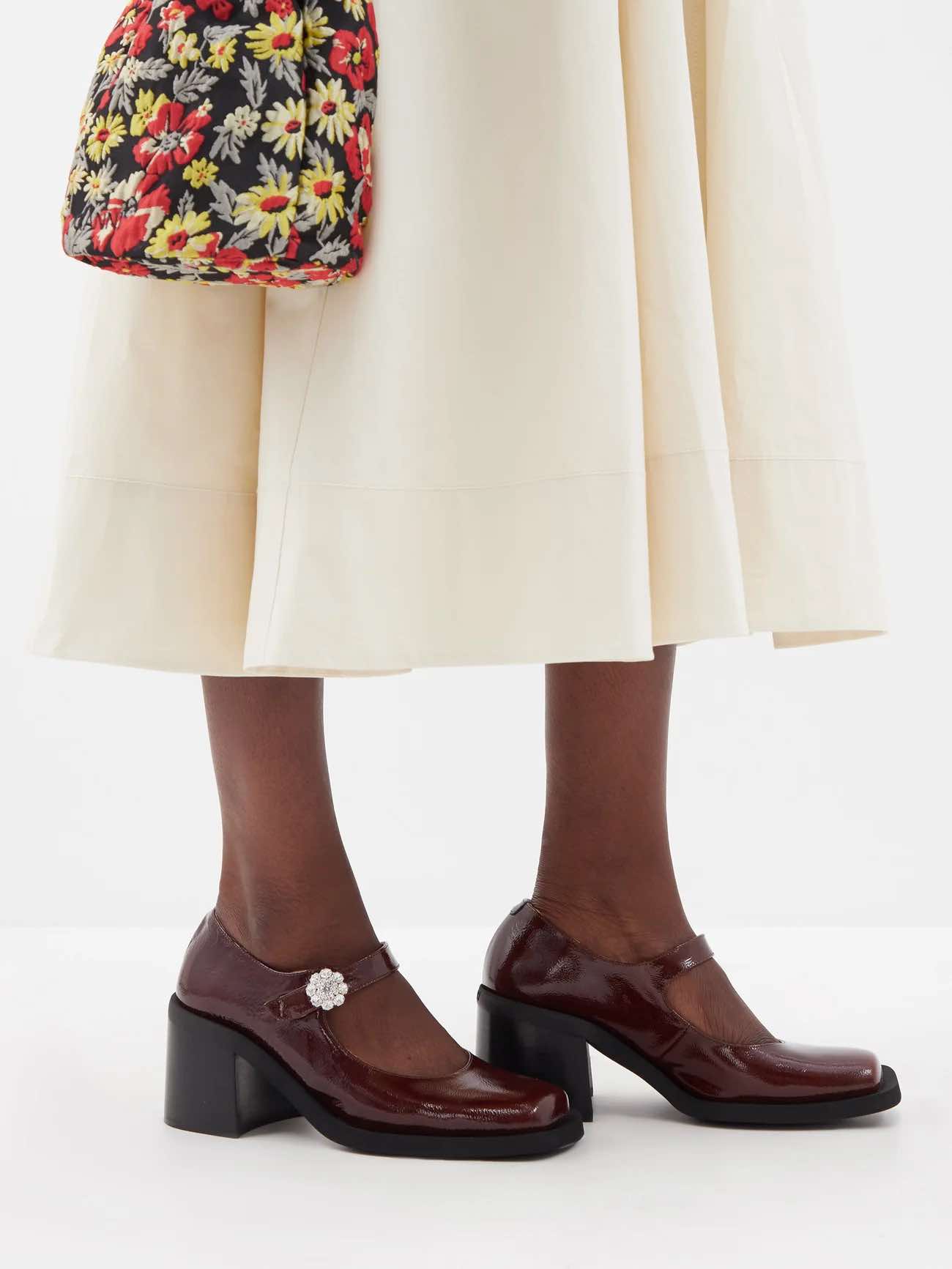 GANNI Crystal-embellished 80 leather Mary Jane pumps