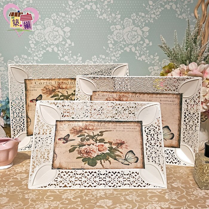 《三入優惠套組》簍空蝴蝶玫瑰桌上置物長方形托盤 田園鄉村風復古懷舊桌上裝飾白色置物盒 梳妝臺儲物盒桌面藝術品【築巢傢飾】