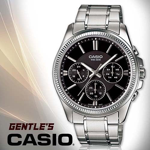 CASIO手錶專賣店 卡西歐 MTP-1375D-1A 男錶 三眼 礦物玻璃鏡面 不鏽鋼錶殼+IP電鍍 不鏽鋼錶帶