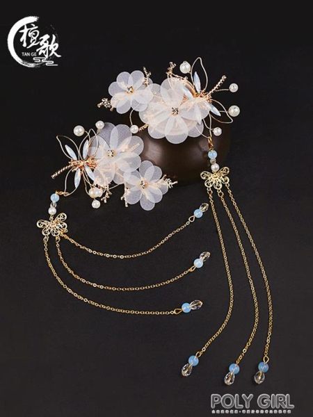 檀歌漢服古裝頭飾蜻蜓發夾古風發飾女配飾仙氣流蘇步搖古代飾品 polygirl