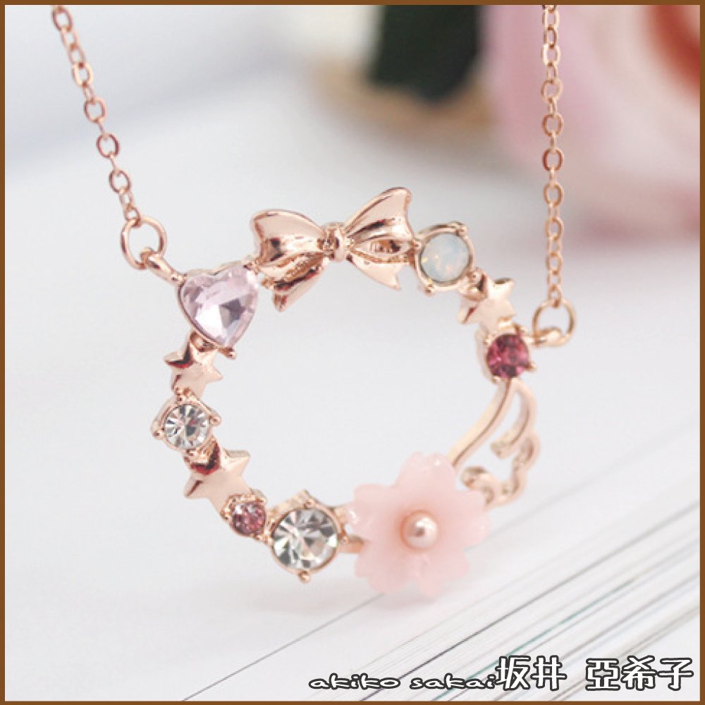 『坂井．亞希子』幸福預兆粉色蝴蝶結櫻花造型項鍊