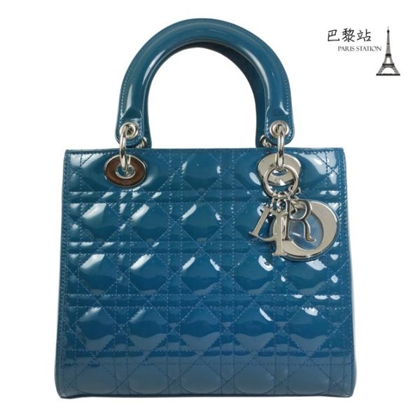 【巴黎站二手名牌專賣店】＊現貨＊Christian Dior 真品＊經典Lady dior 格紋兩用黛妃包(藍)