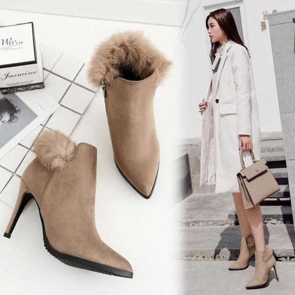 女短靴 高跟細跟靴子 時尚秋冬尖頭馬丁靴女加絨單靴及裸靴韓版女鞋《小師妹》sm4240