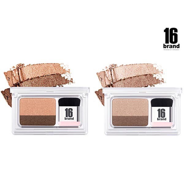 誰說手不靈巧就畫不好精緻眼妝？韓國16brand推出的迷你雜誌雙色眼影盤讓你輕鬆打造動人的韓系眼妝！這款眼影是以大地色做基底，搭配不同色系，整體配色皆相當百搭自然，也很顯色，加上淡淡珠光，看起來非常有