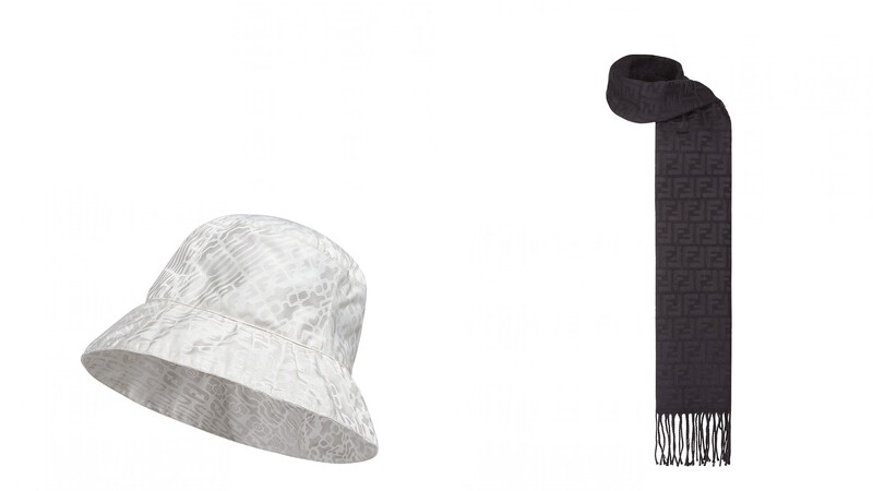 銀色設計漁夫帽，NT21,600 / 黑色針織圍巾，NT21,600
