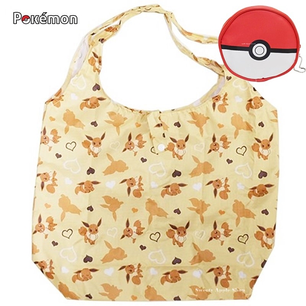 日本限定 寶可夢 伊布 寶貝球造型 多WAY表情 藍色 摺疊收納式 購物袋 / 環保袋 (淺黃色)