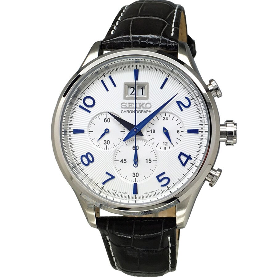 SEIKO 精工表 SPC155P1 金屬藍時標 大日期 深灰色壓紋皮帶 男錶【錶飾精品】