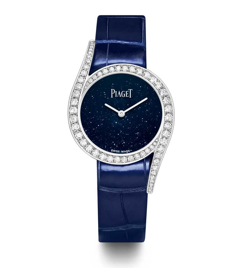 PIAGET「Limelight Gala」系列，18K白金鑲鑽高級珠寶腕錶╱砂金石玻璃錶盤，26mm，限量300只╱755,000元。（圖╱PIAGET提供）