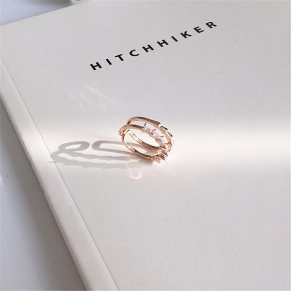 戒指日韓雙層寬面鏤空戒指女簡約百搭學生潮人鋯石戒指食指環飾品A125 唯伊時尚