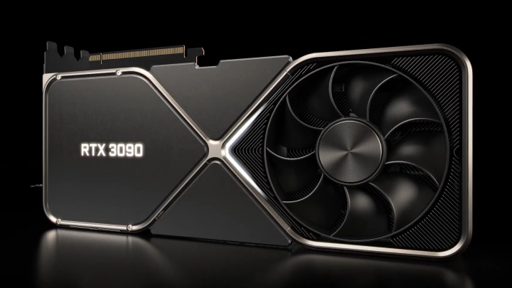 換到另一個角度可以看到顯示卡尾端與GeFocre RTX 3080一樣具有散熱風扇，同樣採用雙向排氣設計。