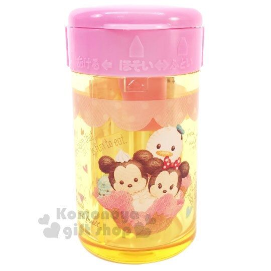 〔小禮堂〕迪士尼TsumTsum 日製圓形單孔削筆器《橘粉.冰淇淋》削鉛筆器.學童文具 4901770-58874