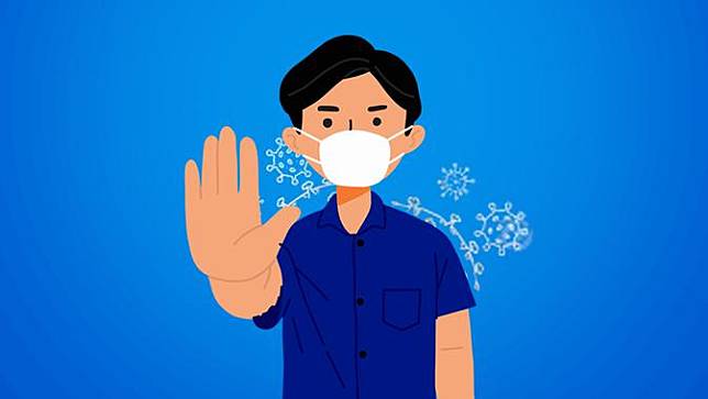 Gambar kartun orang pakai masker covid-19