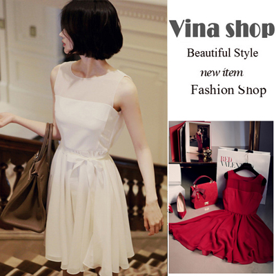 扉娜VINA．甜美名媛 顯瘦中長款修身公主裙雪紡洋裝 小禮服 婚禮伴娘-3色 OPS181214 (現)