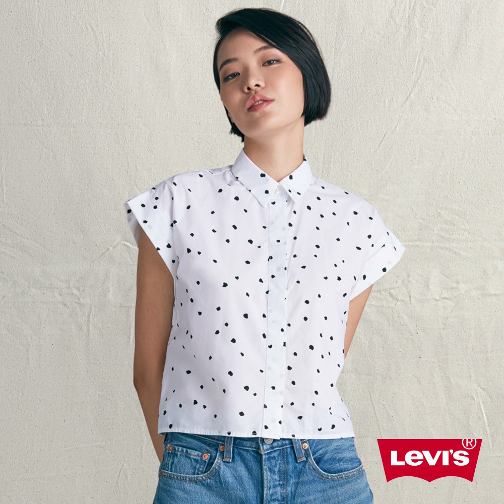 Levis 女款 短袖圓點襯衫 / 後蝴蝶結設計 / 連肩袖 16560-0000