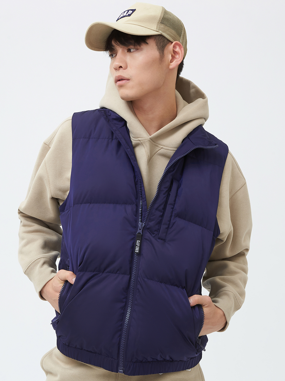 男裝 運動立領羽絨外套式背心