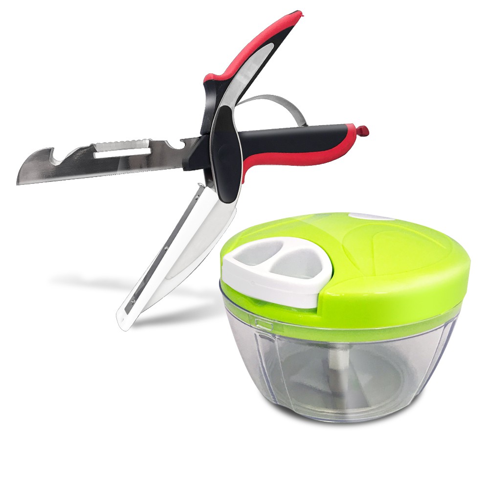 【好用】7合1多功能不鏽鋼料理剪刀/手拉式三層刀片蔬果調理器(UL-711+UL-688)