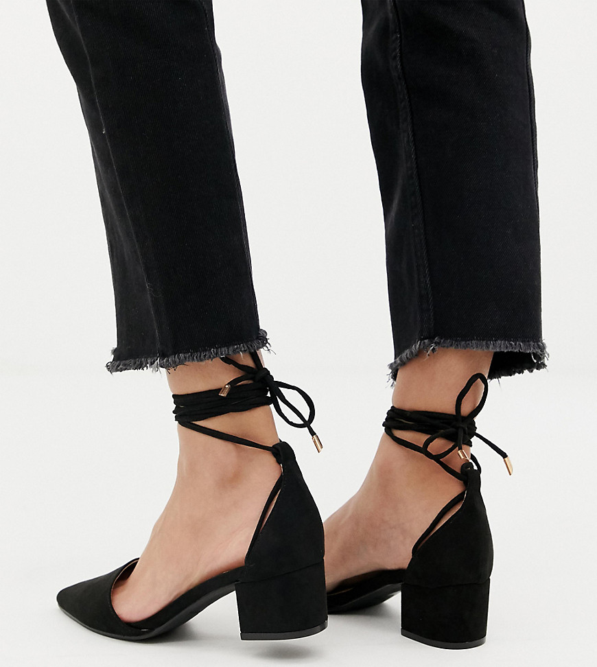 Heels by RAID These are a bit of you Tie-strap fastening Pointed toe Mid block heel Wide fit Same le