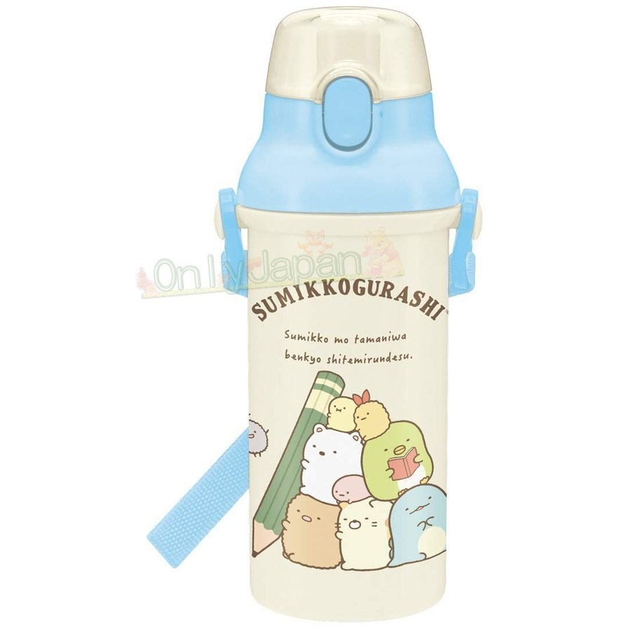 【真愛日本】4973307441745 日本製直飲彈蓋水壺480ML-SG學習 角落公仔 貓咪恐龍 日本製 水瓶 水壺 彈蓋水壺 附揹帶