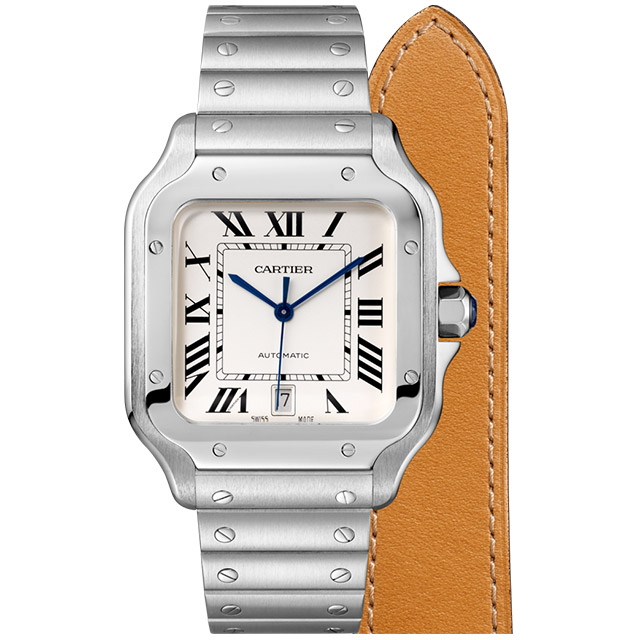 型號:山度世WSSA0009(大型)系列:SANTOS DE CARTIER錶徑:39.8mm自動上鍊機芯 贈送原廠皮帶一條精鋼錶帶時尚經典/分期輕鬆擁有/30期零利率
