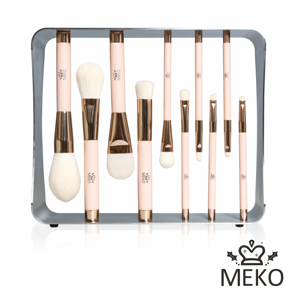 【meko】磁力粉嫩專業刷十件刷具組(含鐵架)