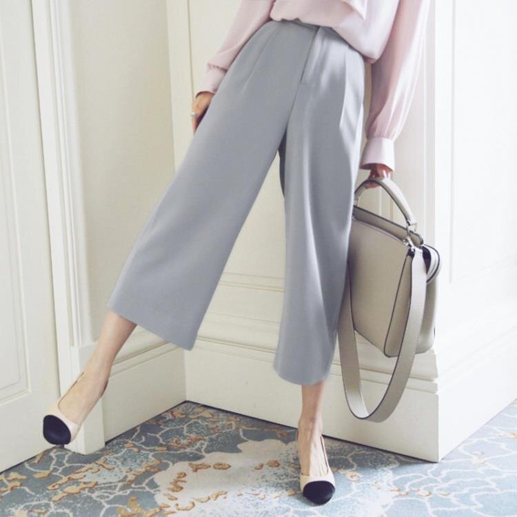 雪紡七分褲 雪紡寬管褲女夏季薄款高腰垂感飄逸九分墜感休閒褲七分寬鬆直筒褲-莎韓依