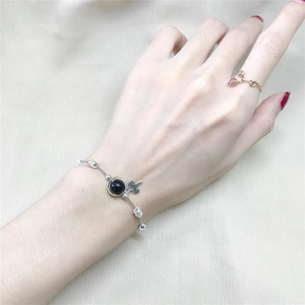 YN天然彩虹眼黑曜石925純銀手鍊女招財好運十二星座學生閨蜜小眾