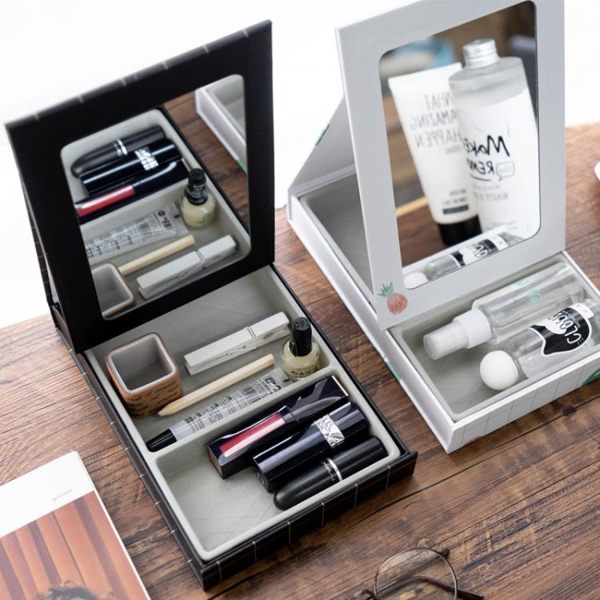 北歐Ins高清化妝鏡收納盒 桌面折疊宿舍公主臺式梳妝學生便攜鏡子 滿天星