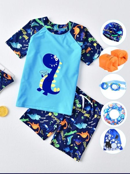 兒童泳衣男童泳褲分體套裝寶寶中大童男孩泳裝小童卡通恐龍游泳衣 嬡孕哺