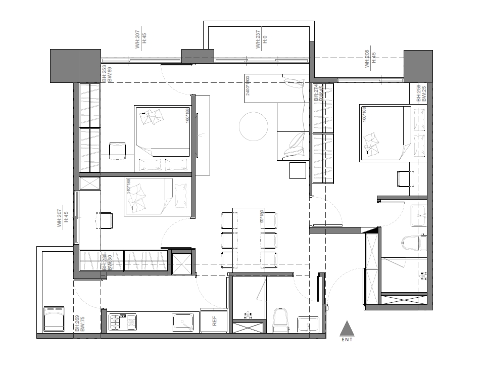 平面圖;設計圖;門窗;橫梁;柱體;空間配置;格局;採光;比例尺;家具;地板