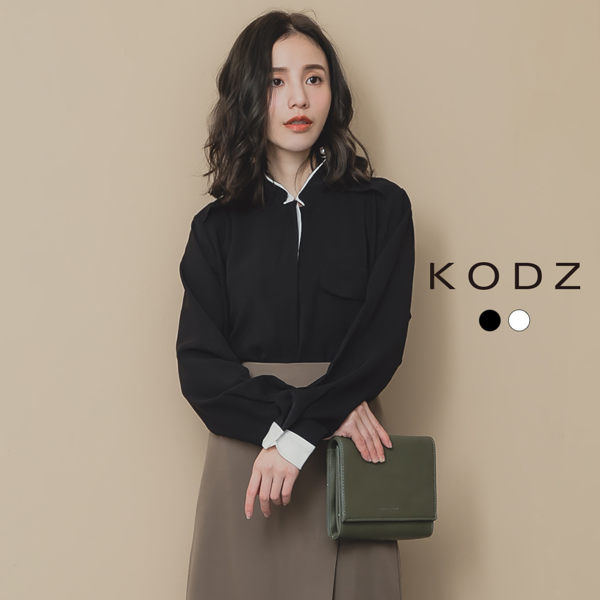 東京著衣【KODZ】KODZ-OL必備撞色袖口排扣立領襯衫-S.M.L(182057)