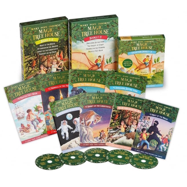 由作家 Mary Pope Osborne 親自上陣錄音，一人分飾兩角，成功扮演傑克與安妮的聲音角色，使神奇樹屋發生的一連串驚奇冒險更趨真。《神奇樹屋 Magic Tree House》1-8集冒險故