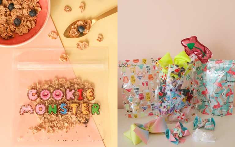 Cookie Monster魔鬼氈抗菌環保袋 10袋／包 NT349、夏日派對抗菌萬用立體袋系列 9袋／筒 NT449（圖／Play Bag）
