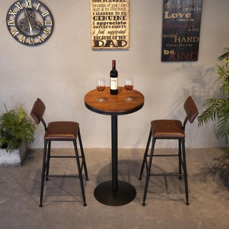 2個 吧臺椅實木鐵藝酒吧椅吧凳奶茶咖啡廳店館復古高腳凳吧臺桌椅組合ATF