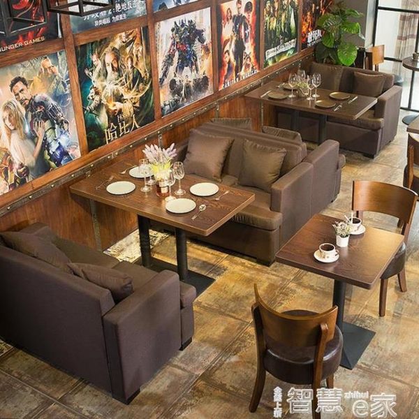 餐廳沙發復古西餐廳沙發卡座 酒吧飯店餐飲奶茶店雙人布藝咖啡廳桌椅組合 非凡小鋪LX