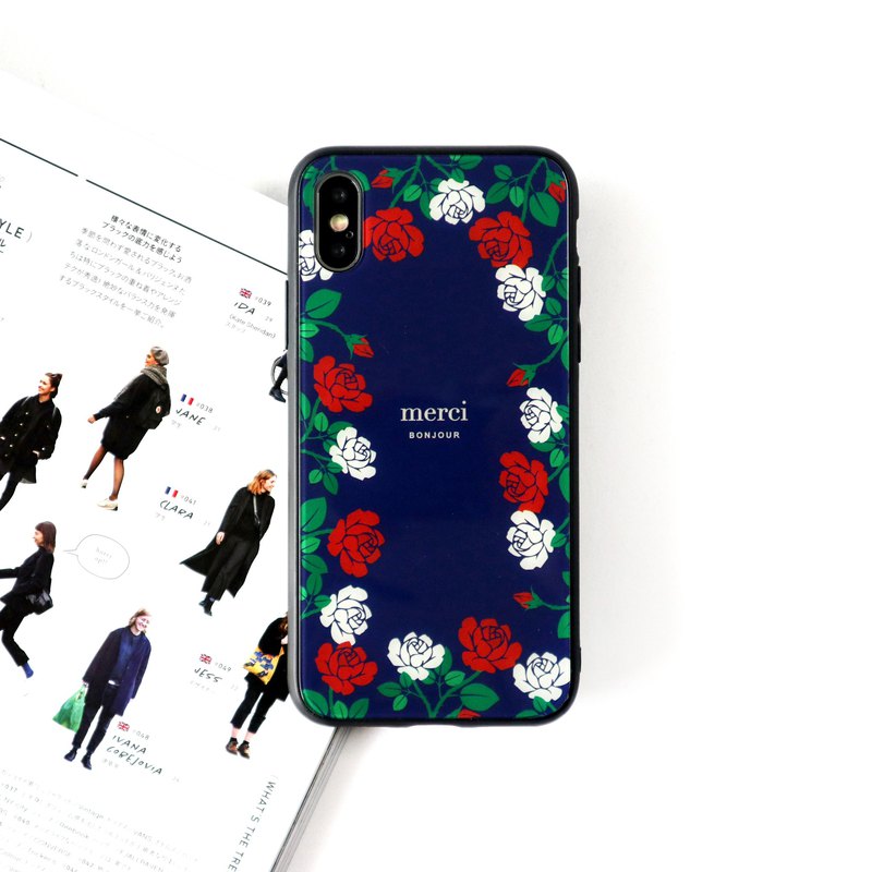 皇冠玫瑰玻璃手機殼 deepblue rose glass phonecase