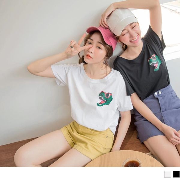 《AB10526-》高含棉墨鏡暴龍燙印上衣/T恤 OB嚴選