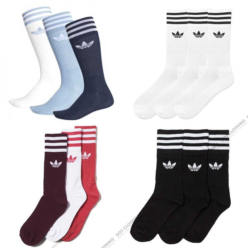 ADIDAS SOLID CREW SOCK 三葉草 襪子 黑 白 條紋 長襪 毛巾布 男女 S21489 DOT聚點