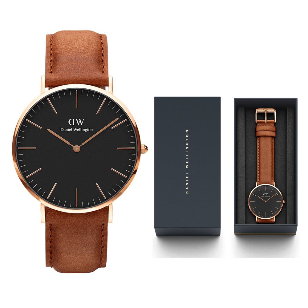 加贈 帆布錶帶+鋼化膜+DW手環【海外代購】DW Daniel Wellington 瑞典簡約風格 40mm / 棕色/金框 新品 DW00100126